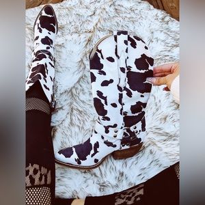 Black Cow Print Western Cowboy Boots